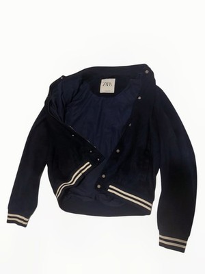 ZARA Men s Navy Varsity Jacket Zip Front Snap Button Baseball Collar Size L