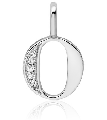 14K massiver Weißgold Diamant Akzent kleiner Buchstabe O Initiale Anhänger Halskette