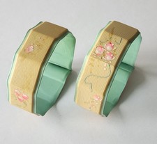 Vintage 1940's Pair Hand Painted Celluloid Baby Carriage Blanket Clips