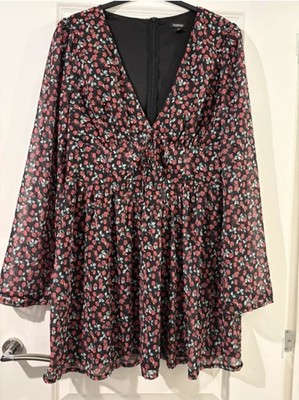 Women's Black Pink Rose Floral Short Mini Dress Size M SHIEN