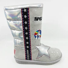 Skechers Glamslams Star Explorer Gray Kids Girls Size 4 NASA Space Tall Boots