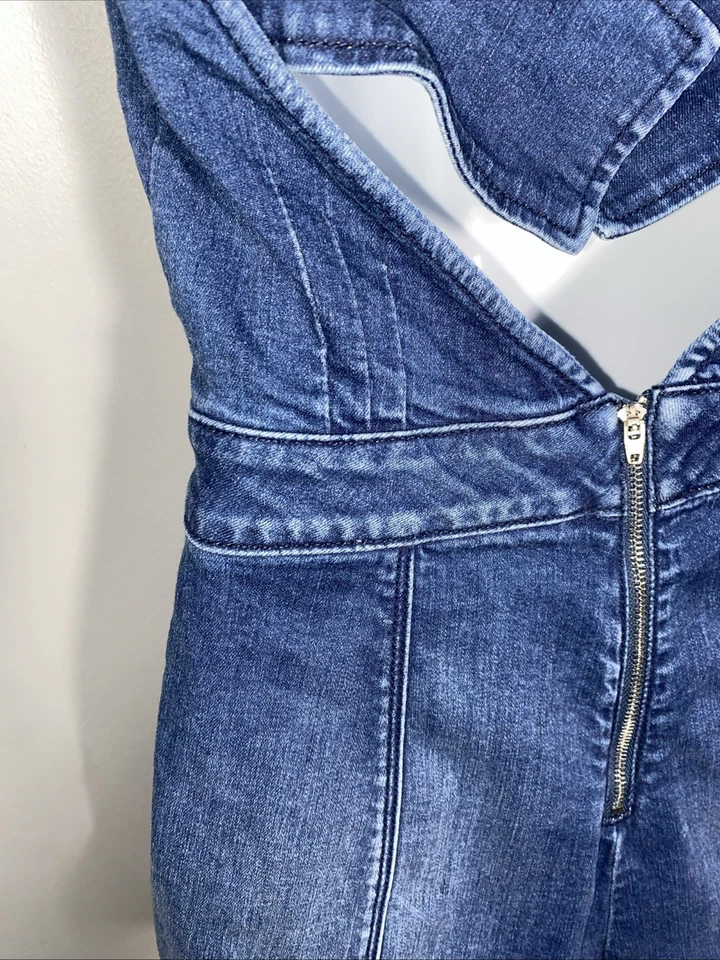 Camiseta Bebe Denim Halter Top Jumper Tamanho 28 Md 8-10 Sexy Y2K Clubwear Siren Biker - Imagem 4 de 4