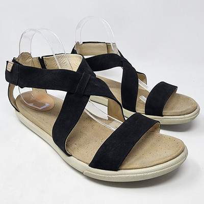 ECCO Comfort Sandal Women EU42/US11-11.5 Damara Black Suede Crisscross Strappy 