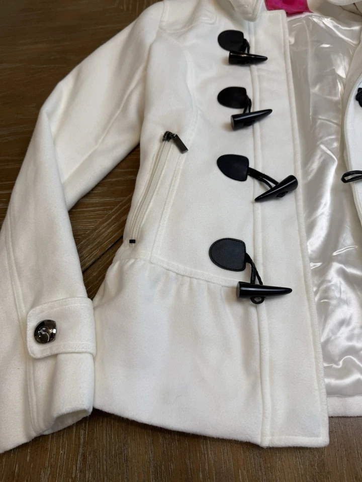 PINK ENVELOPE  Button Zip Front PeaCoat Jacket White Hooded Coat - Image 2 of 4