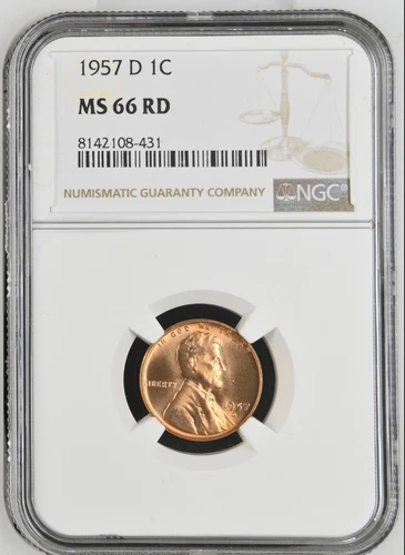 1957 D Wheat 1 Cent  NGC/ MS 66 Red