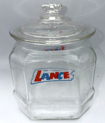 From The House Of Lance Store Display Cracker Cookie Glass 9'' Jar Lid Excellent