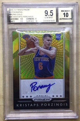 🔥2015-16 Panini Prizm Kristaps Porzingis Gold  /10 BGS 9.5 💎Auto 10 SSP Rookie