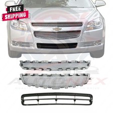 New 2008-2012 Malibu Front Bumper Upper Center Lower Silver And Black Grille