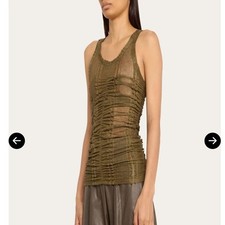 AnOnlyChild Women's Trinity Ruched Tank Top Olive Green Sheer Lace Knit- Size S