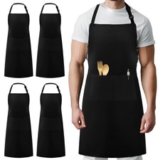Syntus 4 Pack Chef Apron, Adjustable Bib Apron 26.5 35.5 inch, Black
