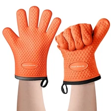 Silicone Oven Mitts Heat Resistant 450 Degrees with Waterproof & Non-Slip Ove...