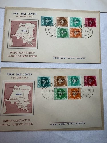 First Day Cover Letters (2) United Nations Force India Congo 15Jan1962 !
