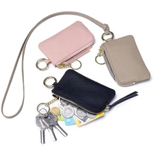 Women Genuine Leather Lanyard Wallet ID Card Holder Keychain Small Coin Purse