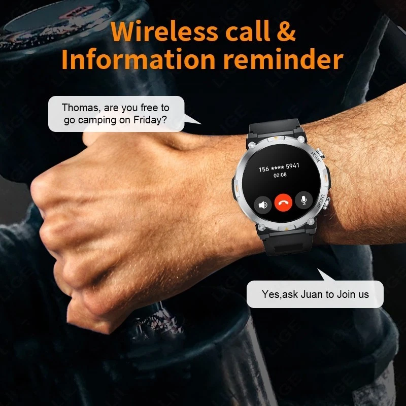 Military Smart Watch Men (Answer/Make Call) Outdoor Smartwatch with Flashlight - Image 3 of 4