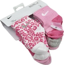 Nike Baby 6 Pk Pink White Grey Ankle Cotton Cushion Swoosh Logo Sock Set 12-24 M