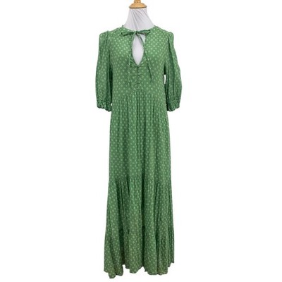 Auguste Dress Womens S Small Floral Print Puff Sleeve Tie Neck Slip Dress 2 Pc