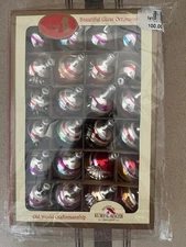 New Kurt Adler  24 VTG Style Mini Indent Round Christmas Ornaments Feather Tree