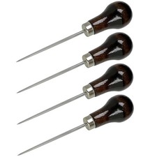 4 Pcs Scratch Awl Tool, with Gourd Shape Wooden Handle, Leather Dark red