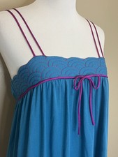Vtg 1970s Nightgown Long Maxi Spaghetti Strap Bow Geometric Lorraine Soft
