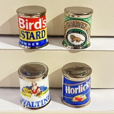 4 X China Thimbles By Newhall Birds Custard, Lyles, Horlick, Ovaltine Like Tins