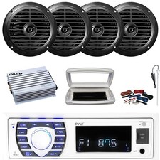 Pyle Single-DIN Marine MP3 Stereo W/Cover, 4x 6.5'' 120W Max Speakers, Amplifier