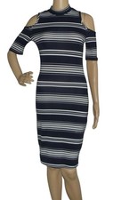 Rue21 Dress Womens Large Navy White Striped Cold-shoulder stretch bodycon