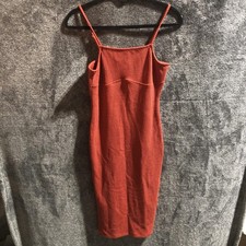 Forever 21 Dress Womens Small Orange Ribbed Knit Bodycon Midi Spaghetti Strap