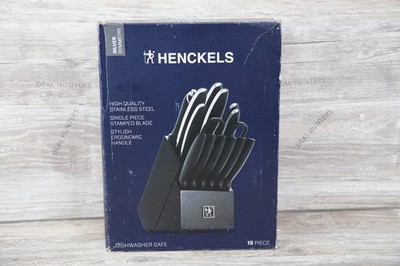 HENCKELS Silver Symmetry Razor-Sharp 15-Piece Stainless Steel Knife Block Set, P
