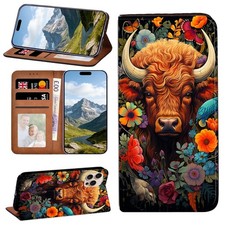 Vibrant Animal Art Leather Stand Cover Case For iPhone 12 13 14 15 16 17/XR/SE