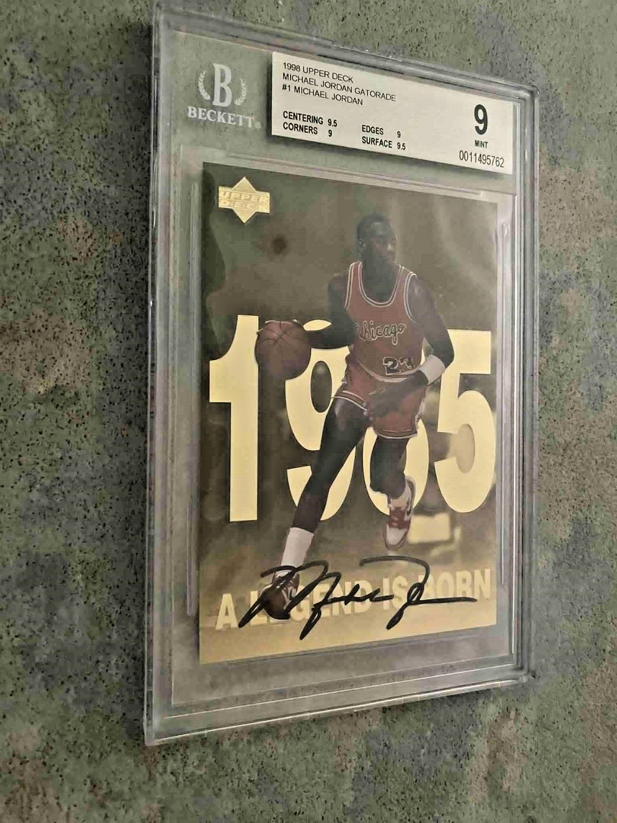 Michael Jordan 1998 Upper Deck Gatorade BGS 9 Jumbo Card with 1985 Autofax Auto