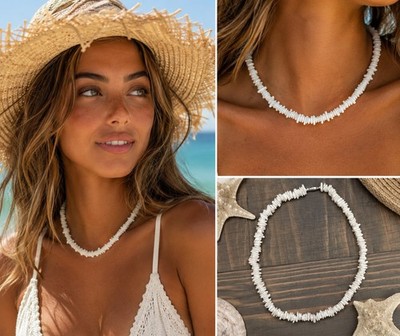 VINTAGE HAWAIIAN AUTHENTIC PUKA SHELL NECKLACE 16'' CHOKER SURF