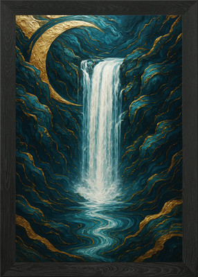 Wasserfall mit goldenen Akzenten Gerahmtes Wandbild Poster Leinwanddruck Bild