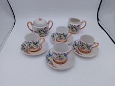 Foreign Eggshell Porcelain 4 Cups  Saucers Sugar Bowl Jug Rare Probably Japanese