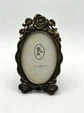 Mini Metal Rose Photo Frame Table Mount Gold Tone