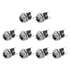 10pcs DC5525 Power Jack, 30V 0.5A 10.8x10.8x21.2mm 3 Pin with Nut Washer, Silver