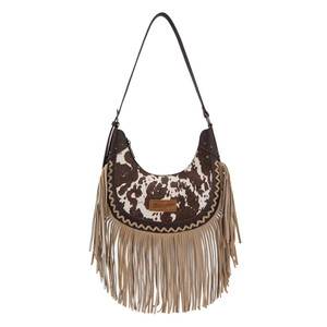 Wrangler Cow Print Fringe Shoulder Hobo Bag