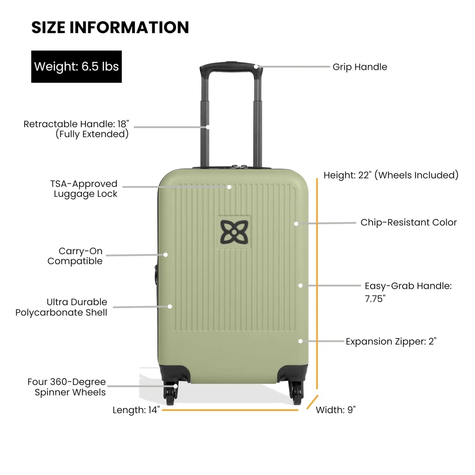 Meridian, equipaje de mano de 22 pulgadas aprobado por la aerolínea, maletas rígidas rodantes... Foto 3 de 4