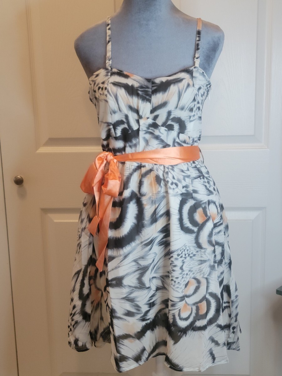 Pura Vida Black & White Chiffon Dress W/ Peach Ribbon & Peach Accents NWT  Size 8