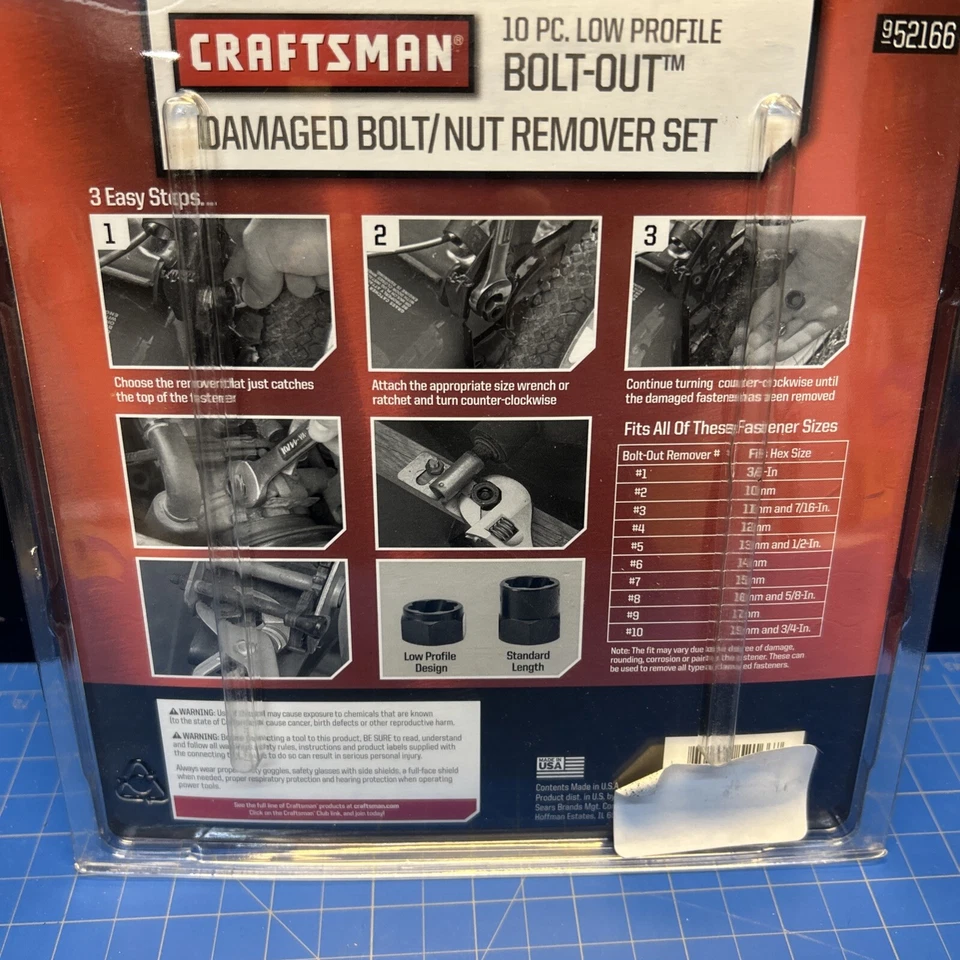 NEW Craftsman 3/8" Drive Low Profile Damaged Bolt Nut Remover Set USA # 52166 - Image 3 of 3