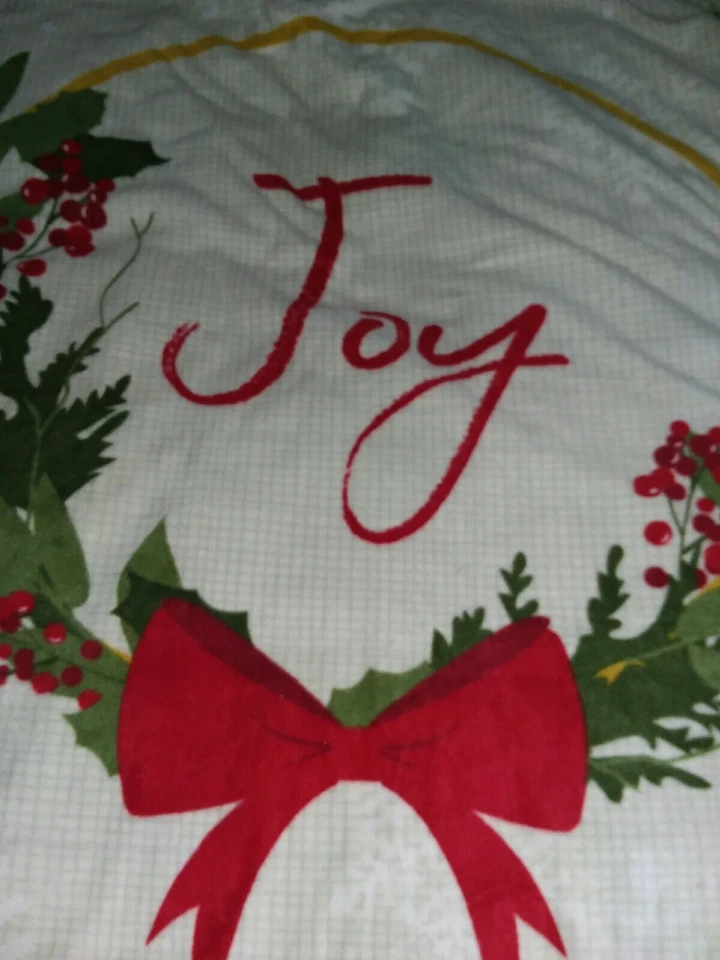 JOY Christmas W/stripes WARM HANDMADE 2 layer fringe tie blanket/throw 60" X 67" - Image 2 of 4