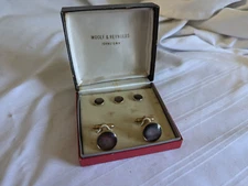 Hallcraft cufflinks button set gold abalone shell Woolf & Reynolds Johnstown