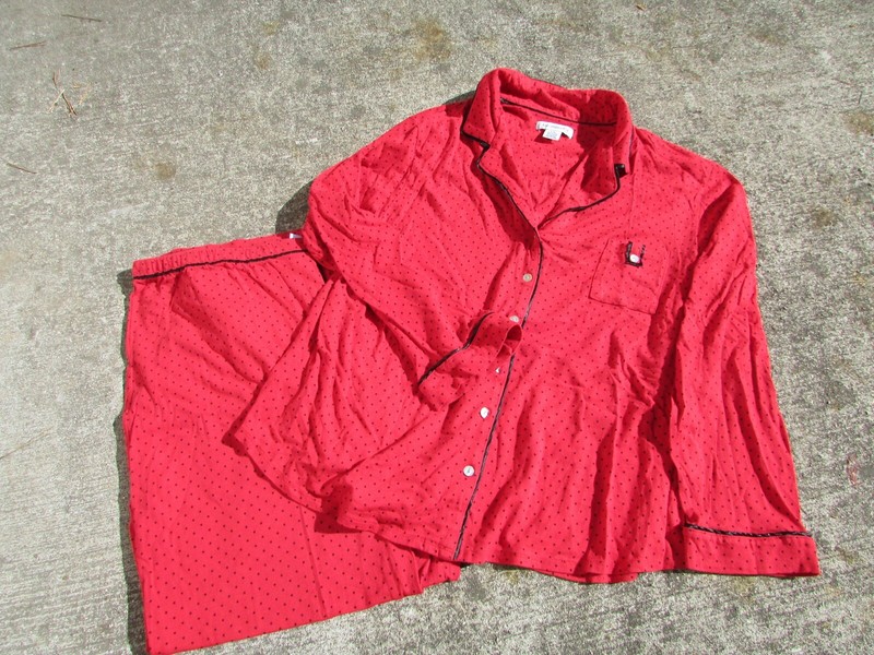 Liz Claiborne Red Black Spots T-Shirt Knit Long Sleeve Pajama Pants Set Size XXL