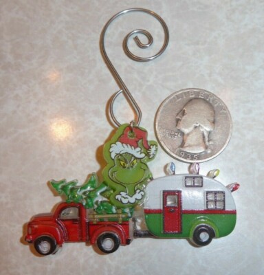 Handmade Mini. Grinch Red Truck & Trailer CHRISTMAS WHOVILLE TREE Ornament USA