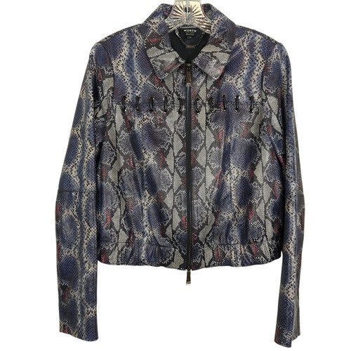WORTH New York long sleeve snake print full zip leather blazer Jacket sz 8
