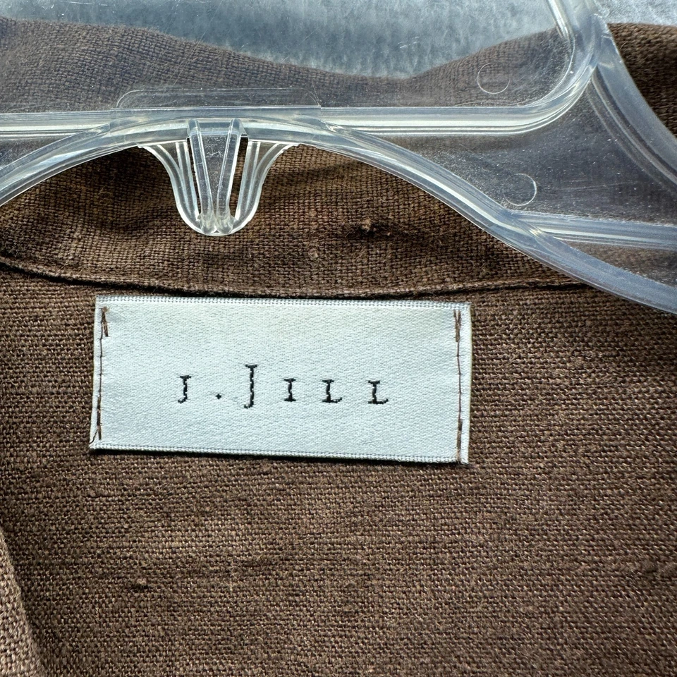 J JIll Chaqueta 100% Lino Mujer Mediana Marrón Cárdigan Abrigo Damas Informal Foto 4 de 4