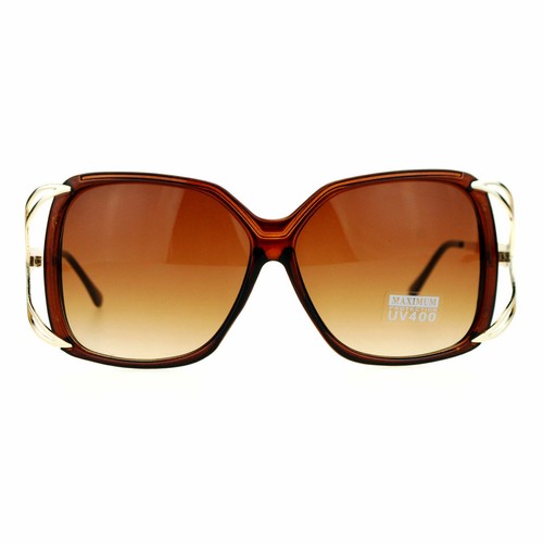 Womens Oversized Square Sunglasses Designer Fashion Shades Brown Gold - Picture 3 of 5