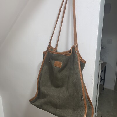 TSD BRAND Pine Hill canvas and leather foldable tote bag - Olive