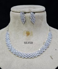 Bollywood Style Stunning Cubic Zirconia Necklace Earrings Set New Bridal Silver
