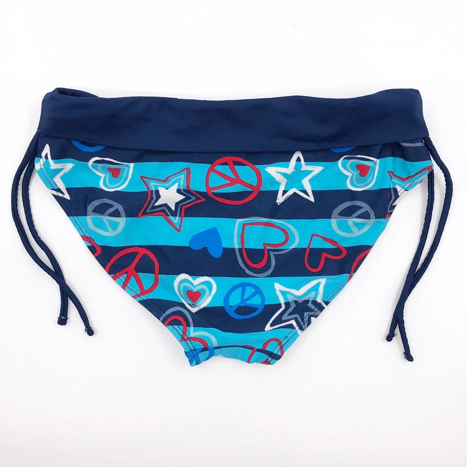 Traje de baño Justice Girls parte inferior de bikini talla 12 azul a rayas corazones signos de paz Foto 2 de 4