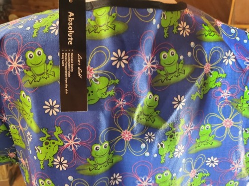 NEW Absolute Womens Scrubs Top 1X Frogs Blue Green Medical Nursing Pockets Nwt - Picture 5 of 13